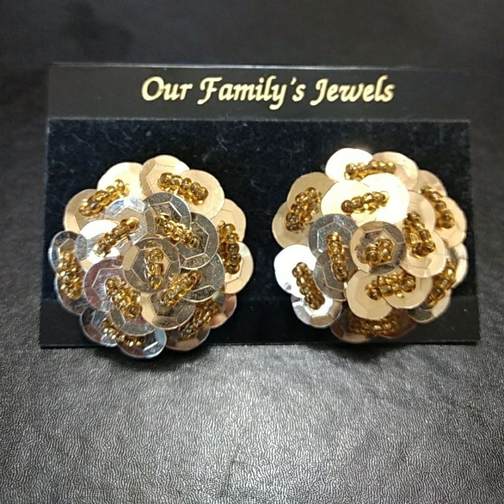 Our Family's Jewels gold sequin and bead earrings